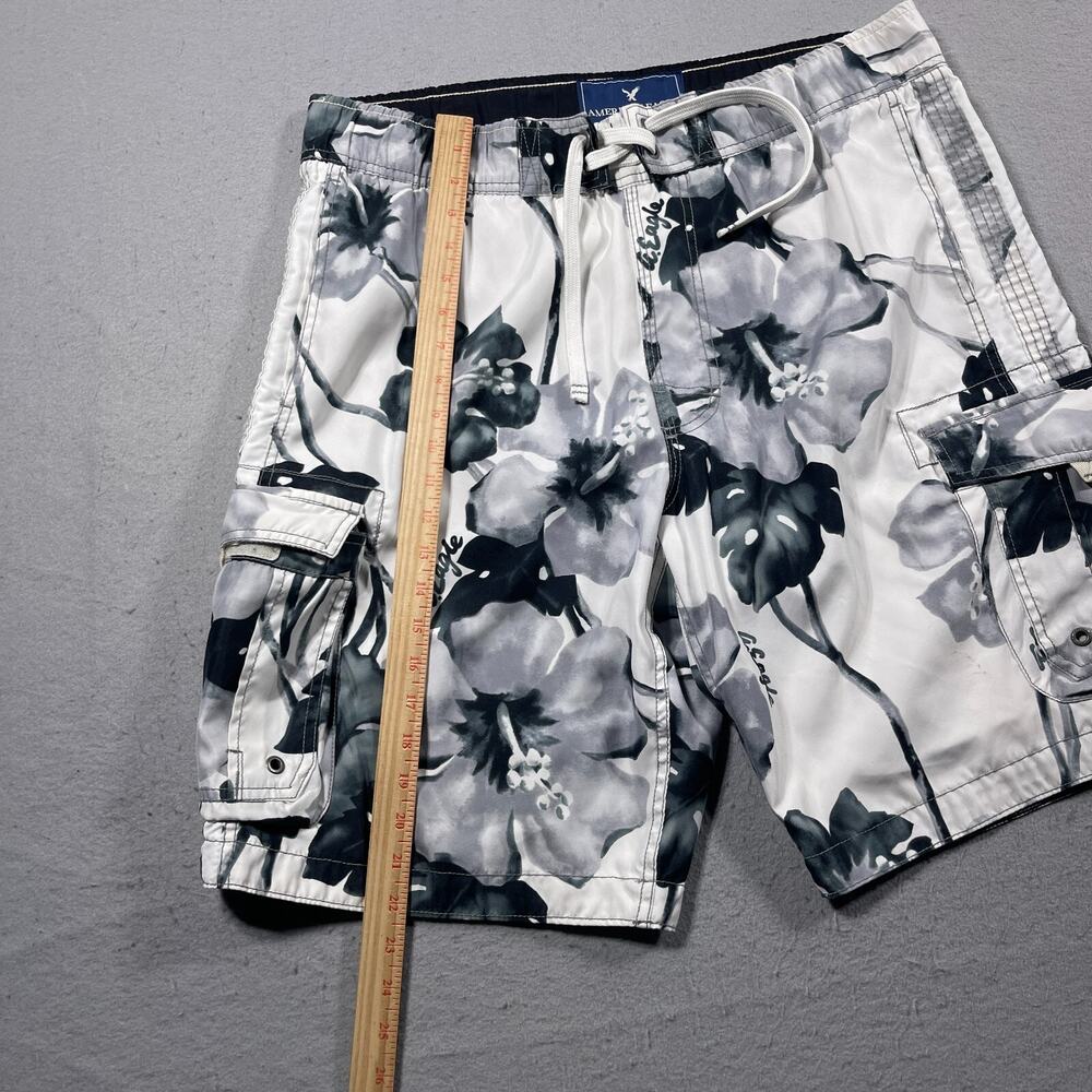 American Eagle Outfitters Floral Swim Trunks Mens Large White Gray Cargo - Picture 3 of 12